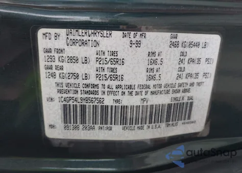 2000 Chrysler Town & Country Lxi from USA, damaged, VIN 1C4GP54L9YB567562